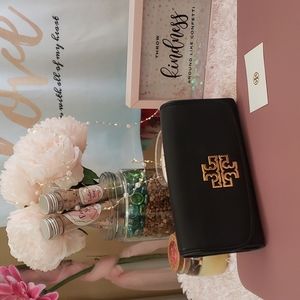 Tory Burch Black Wallet with Gold Logo